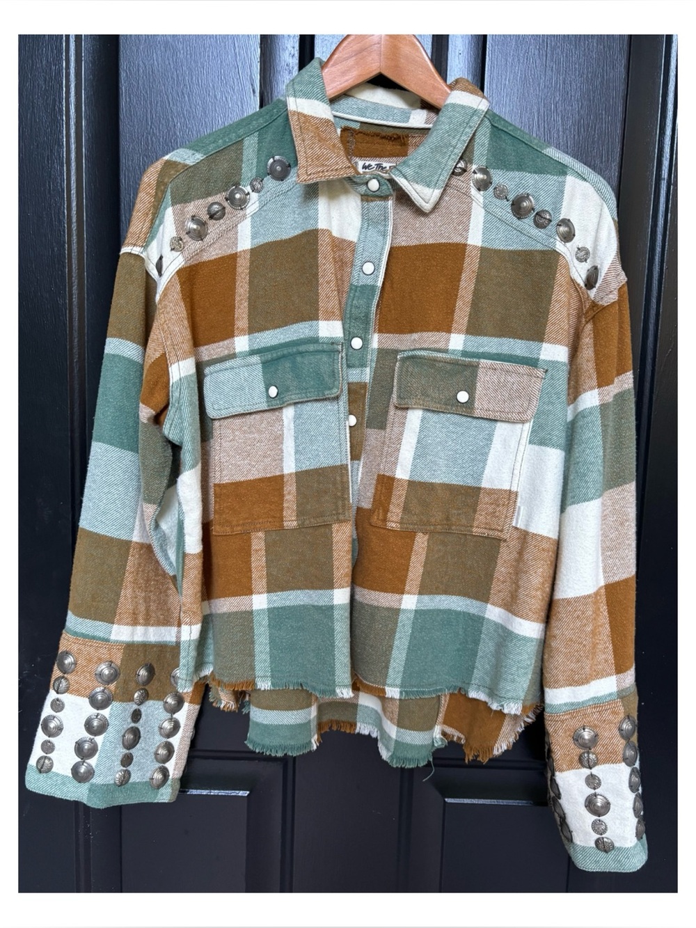 NWOT Free People Austin Studded Plaid Buttondown Jacket Size Small